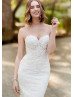 Beaded Thin Straps Ivory Lace Tulle Anniversary Wedding Dress